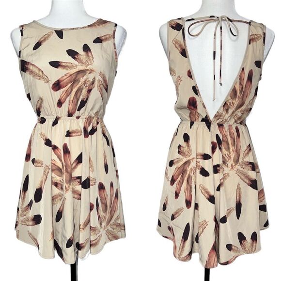 anthropologie Audrey 3+1 Feather Printed Tie Back Dress - Picture 1 of 8